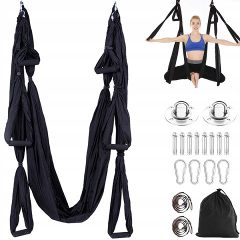 AERIAL YOGA HAMAK DO JOGI AIR JOGA CHUSTA CZARNY DO ĆWICZEŃ HUŚTAWKA AERIAL YOGA HAMAK DO JOGI AIR JOGA CHUSTA CZARNY DO ĆWICZEŃ HUŚTAWKA