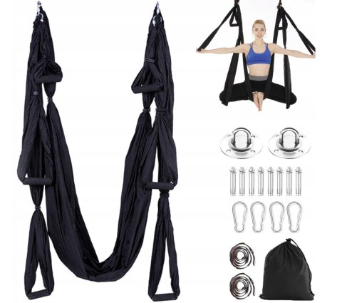 AERIAL YOGA HAMAK DO JOGI AIR JOGA CHUSTA CZARNY DO ĆWICZEŃ HUŚTAWKA AERIAL YOGA HAMAK DO JOGI AIR JOGA CHUSTA CZARNY DO ĆWICZEŃ HUŚTAWKA