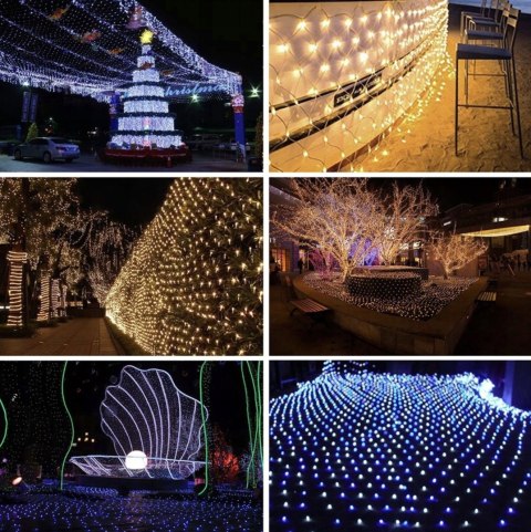 Siatka Świetlna Świąteczne Lampki Girlanda LED Kurtyna 6m x 4m Kolorowa Siatka Świetlna Świąteczne Lampki Girlanda LED Kurtyna 6m x 4m Kolorowa