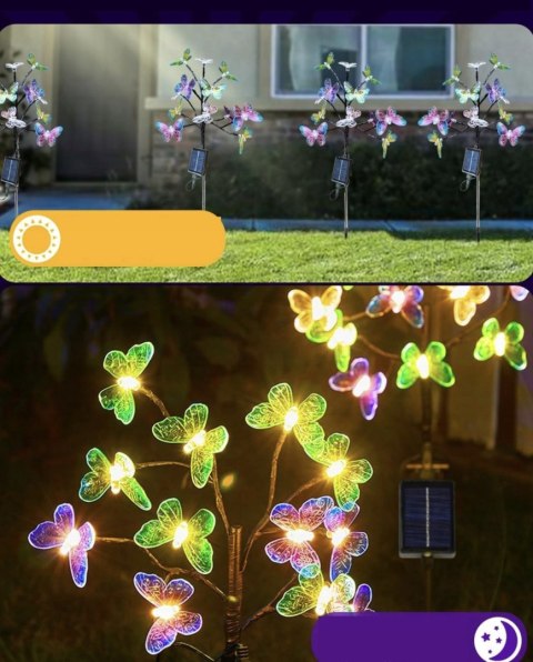 LAMPKI MOTYLKI SOLARNE OGRODOWE LED LAMPY SOLAR WBIJANA ZEWNĄTRZ MOTYLE x2 LAMPKI MOTYLKI SOLARNE OGRODOWE LED LAMPY SOLAR WBIJANA ZEWNĄTRZ MOTYLE x2