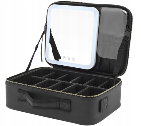 DUŻA TOREBKA PODRĘCZNA KOSMETYCZKA LED Z LUSTERKIEM CZARNA XL 40x 29x 14 cm DUŻA TOREBKA PODRĘCZNA KOSMETYCZKA LED Z LUSTERKIEM CZARNA XL 40x 29x 14 cm
